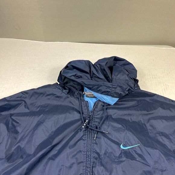 Nike Mens Zip Up Track Jacket Blue Hooded Training Retro Windbreaker Size LARGE - Picture 3 of 11